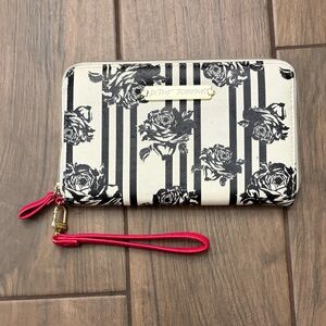 Betsey Johnson Striped Floral Wallet with Pink Strap
